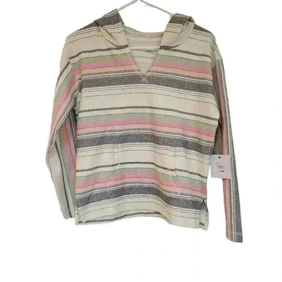 O'Neill Girl's Ivory Striped Cotton/Poly Rita Hooded Lounge Pullover NEW - Picture 2 of 14